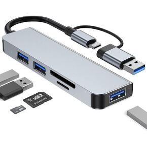 USB C Hub for Laptop, EFFIET 8 in 1 USB 3.0 Hub, with 5 Ports TF/SD Card Reader, DC Port Splitter for PC, Extender for PC Laptop, MacBook iMac Air, Aluminum