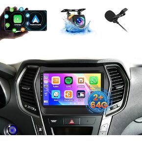 [2+64 جيجابايت] inefala لـ Hyundai Santa Fe 2013-2017 أندرويد سيارات راديو الراديو مع Carplay اللاسلكي Android Auto ، شاشة لمس عالي الدقة 9 بوصة مع GPS WiFi Bluetooth FM/RDS SWC كاميرا كاميرا كاميرا الكاميرا