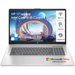 HP 2025 17 Inch Touchscreen Laptop Computer, 17.3 HD+ Touch Screen, Intel Core i3 (8-Cores), 16GB RAM 1TB SSD+128GB UFS, Windows 11 Pro Lifetime Office, Number Pad UBS-C