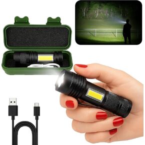 Mini LED Flashlight – USB Rechargeable, Super Bright Zoomable Torch with Magnetic Base, Waterproof Design, Compact Pocket Light for Camping, Emergency, Hiking, Work, Everyday Carry