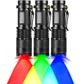 3 Pack Multi-Colored Light Flashlight Set: Red, Green, Blue LED Flashlights for Night Activities, Optical Effects