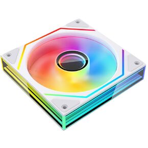 Prism 6 MAX 120mm ARGB PC Case Fan - 3-Sided Infinite Mirror & Axis Infinite Mirror Light Effect，800-1850±10% RPM 120mm PWM Case Fan for PC Case（White）