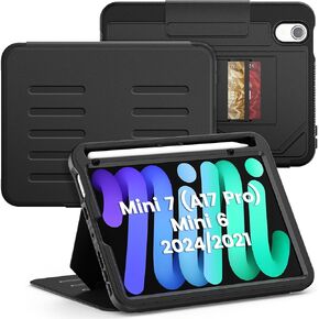SEYMAC Case for iPad Mini 7 (A17 Pro)/ Mini 6 8.3″ 2024/2021, for iPad Mini 7th/ 6th Generation, Strong Magnetic Cover with Auto Sleep/Wake, Pencil Holder, Multiple Angle Adjustable Stand,Black