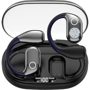 OWS M82 سماعات أذن مفتوحة أذن لاسلكية Bluetooth 5.3 Sphone Sport ، عمر بطارية طوله 55 ساعة ، باس عشب استريو على برعم الأذن مع Earhooks ، وميكروفون لإلغاء ضوضاء ENC ، والتمرين/الجري (الأسود)