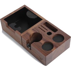 Espresso Knock Box and 54mm Tamping Station Kit Walnut Compact Espresso Setup with Shock-Absorbent Coffee Grounds Dump Bin and Multi-Accessory Espresso Organizer for Breville Machines