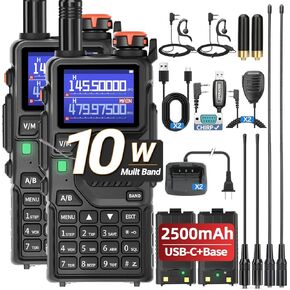 BAOFENG K5Plus Ham Radio 10W Long Range Handheld Rechargeable Walkie Talkies for Adults 5RM NOAA Weather Two Way Radio Copy Frequency with Programming Cable Speaker Mic,Type-C Charging,2 Pack