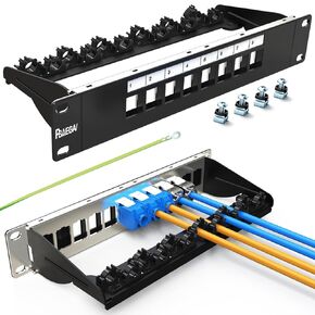 Patch Panel 8 Port Blank Keystone Patch Panel UTP/STP with Cable Management and Support Bar Suitable with Multiple Type Keystone (8 Port)