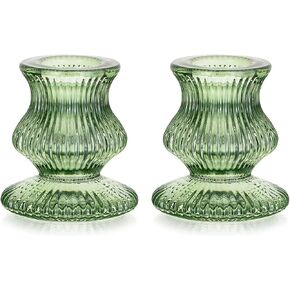 Romadedi Glass Candle Holders for Candlestick - 10 Pcs Green Ribbed Tapered Candle Holder Bulk for Table Centerpiece Christmas Decor Party Living Room Dinner Advent