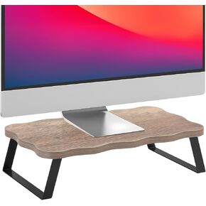 Monitor Stand Riser, Wooden Computer Stand for Desk, Wood and Steel Multi-Purpose Desktop Storage Laptop Riser Desk Shelf for Computer, Laptop, PC, Printer, 21.65 x 9.45 x 3.94 Inch Length (Gray/1 Pc)