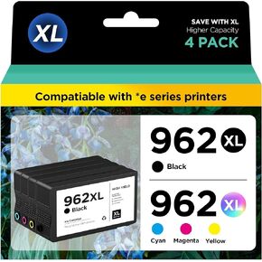 962xl 962 Ink Cartridges for HP OfficeJet Pro 9015e 9018e 9025e 9010e 9020e 9015 9018 9010 9020 9025 Series Printer, 962 XL High Yield Ink Cartridge Combo Pack 4 Pack (Black, Cyan, Magenta, Yellow)