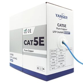 CAT5e Ethernet Cable 1000ft - 24AWG Solid Bare Copper, POE++, UTP High-Speed Network Cable, Pull Box, for Data Center/Office/Smart Home Devices, 4K/VR/Routers, CAT5 Upgrade, LAN Cable, Blue