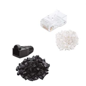 Cable Matters 100-Pack RJ45 Modular Plugs for Solid or Stranded UTP Cable, RJ45 Plugs & 4-Pack RJ45 Strain Relief Boot in Black
