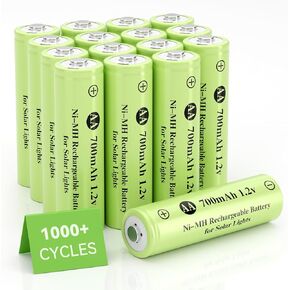 16 Pack Rechargeable AA Solar Batteries Ni-Mh 1.2v 700mAh Pre-Charged Double A Battery for Outdoor Solar Garden Landscape Lights