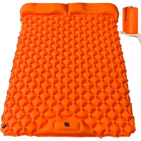 Self Inflating Sleeping Mat Ultralight Inflatable Sleeping Pad for Camping with Pillow Built-in Foot Pump Backpacking for Hiking Traveling Tent, Grey (Orange-Double)