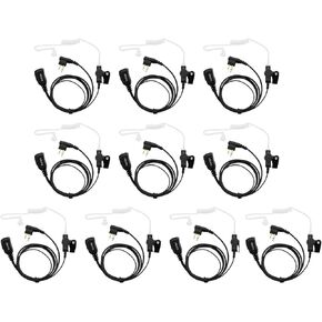 2 Pin Walkie Talkies Headset Earpiece with PTT Mic Tansparent Acoustic Tube for Motorola CP200 GP300 GP3188 CLS1410 CLS1100 Two-Way Radios (10 Pack)