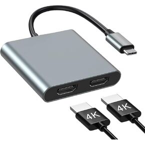 USB C to Dual HDMI Adapter, with 2 4K@60Hz HDMI Docking Station, Type C to HD Splitter for 2 Monitors, Suitable for MacBook Air/Pro, Dell, HP, Lenovo, Chromebook, Surface USB Type C Laptops