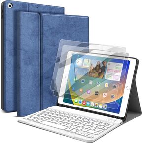 JUQITECH iPad 10.2 Keyboard Case and 2 Pack Screen Protector, Wireless Magnetic Detachable Keyboard for iPad 9th/8th/7th Generation 10.2 Inch Tablet Case with Keyboard