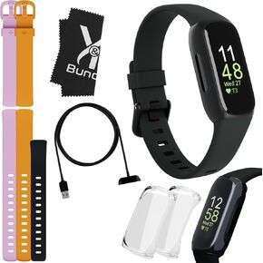Fitbit Inspire 3 Fitness Tracker Bundle - Includes Fitbit Inspire 3 Watch, 2 Silicone Bands, 2 Screen Protectors, Cleaning Cloth & Charger - Fit Bit Fitness Monitor for Women & Men