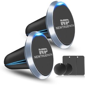 Ultra-Strong Aluminum Magnetic Phone Holder for Car [2-Pack] – Universal Air Vent Mount with 4 Metal Plates, Compatible with iPhone 16 Pro/15,14,13, Samsung, iPad & Mini Tablets(Gray