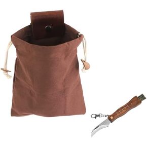 2-Piece Foraging Bag and Mushroom Knife Accessories Collapsible Mushroom Bag Waxed Canvas Bag Portable Jungle Hunting Bag for Outdoor Camping Hiking