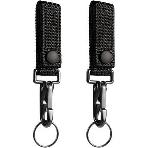 2-Pack Heavy Duty Belt Keeper Clip Key Holder with Metal Key Fob, Nylon MOLLE Strap, Key Ring, Police Equipment Accessories