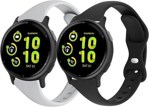 Slim Silicone Watch Bands Compatible with Garmin Vivoactive 5 / Vivoactive 3, 20mm Thin Soft Narrow Sport Strap for Garmin Venu/Venu Sq/Venu 2 Plus/Forerunner 165/55/245 Music Women (2 Pack) in Kuwait