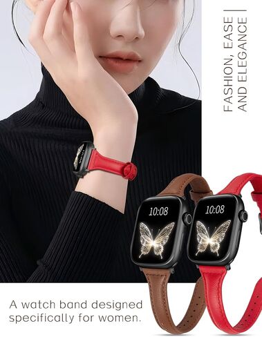 2 حزمة حزمة من الجلد النحيف المتوافقة مع Apple Watch Band 38mm 40mm 41mm 42mm 44mm 45mm 46mm 49mm 49 مم ، حزام جلدي أصلي الطبقة العليا لسلسلة Iwatch 10/9/8/7/6 5/4/3/2/1/se/ultra in Kuwait