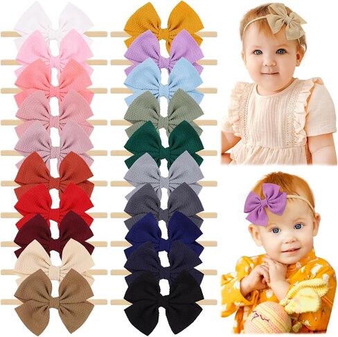 jollybows 30pcs Baby Girls Hair Bows Headband Nylon Hair Band Elastic Hair Accessories for Kids Infants Toddlers in Saudi Arabia