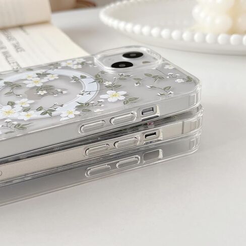Ztofera for iPhone 13/14 حالة مغناطيسية متوافقة مع Magsafe ، تصميم نمط الأزهار الجمالي اللطيف للنساء الفتاة ، غطاء الهاتف الصلب المضاد للدوار لـ iPhone 13/14-Big White Flower in Kuwait