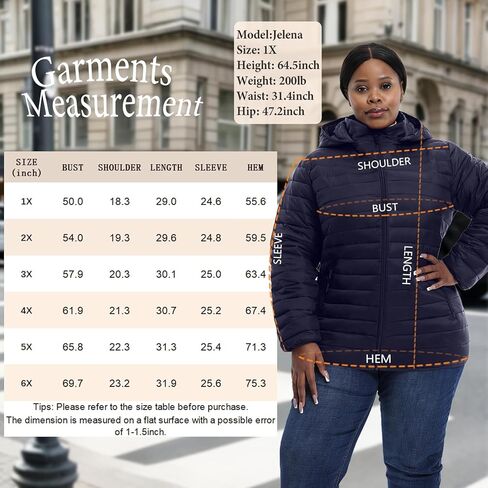 سترة نسائية منتفخة مقاس كبير قابلة للتعبئة 1X-6X معطف شتوي خفيف الوزن مقاوم للماء (حصريًا للحجم الكبير) in Kuwait