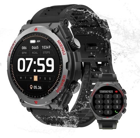 Military Smart Watch for Men, 1.52" HD Outdoor Smart Watch with Answer/Make Calls, Heart Rate, Blood Oxygen, Steps Monitor. IP68 Waterproof Rugged Smart Watches for Android iOS (Black)… in Saudi Arabia