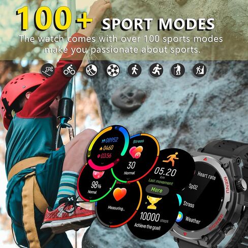 Military Smart Watch for Men, 1.52" HD Outdoor Smart Watch with Answer/Make Calls, Heart Rate, Blood Oxygen, Steps Monitor. IP68 Waterproof Rugged Smart Watches for Android iOS (Black)… in Saudi Arabia