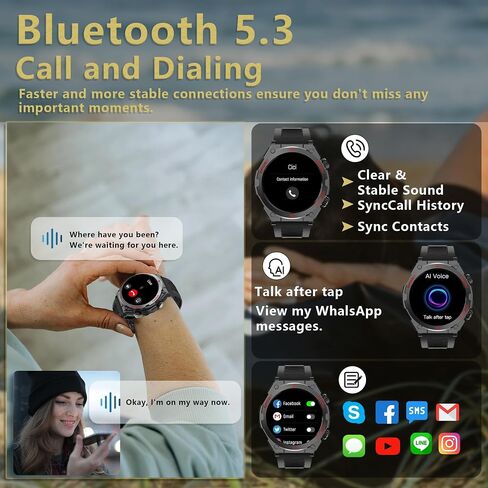 Military Smart Watch for Men, 1.52" HD Outdoor Smart Watch with Answer/Make Calls, Heart Rate, Blood Oxygen, Steps Monitor. IP68 Waterproof Rugged Smart Watches for Android iOS (Black)… in Saudi Arabia
