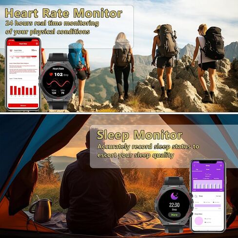 Military Smart Watch for Men, 1.52" HD Outdoor Smart Watch with Answer/Make Calls, Heart Rate, Blood Oxygen, Steps Monitor. IP68 Waterproof Rugged Smart Watches for Android iOS (Black)… in Saudi Arabia
