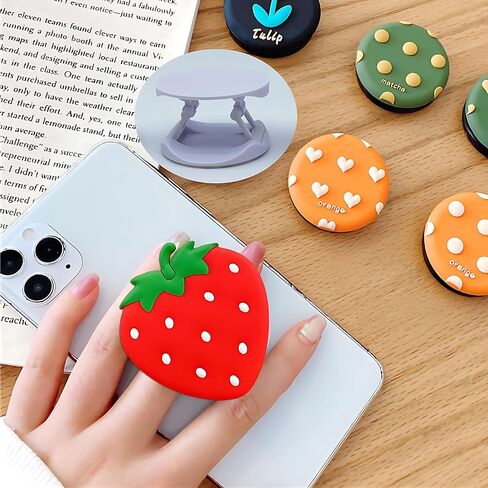 لطيف هاتفية الفراولة قبضة | حامل الهاتف Kawaii للنساء | قبضة الهاتف الكبيرة متوافقة مع Kindle Paperwhite و iPad و iPhone | سحر الهاتف والملحقات in Kuwait