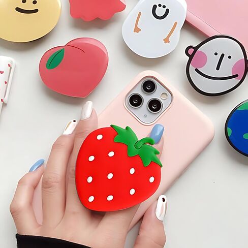 لطيف هاتفية الفراولة قبضة | حامل الهاتف Kawaii للنساء | قبضة الهاتف الكبيرة متوافقة مع Kindle Paperwhite و iPad و iPhone | سحر الهاتف والملحقات in Kuwait