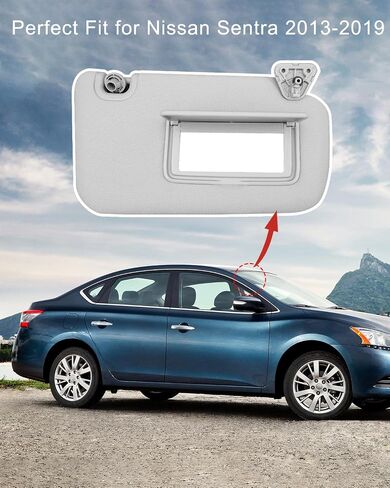 Left Driver Side Sun Visor Fit for Nissan Sentra 2013 2014 2015 2016 2017 2018 2019, Sun Protection Shade with Makeup Mirror Replace 96401-3SG8A, Gray in Kuwait