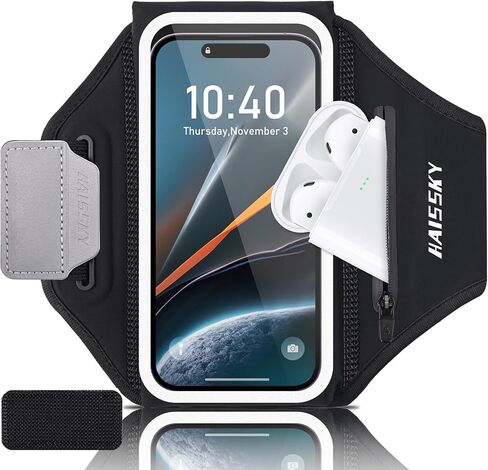 Running Armband for iPhone 15/14/13 Pro/Plus & Galaxy S20/S10, 3D Design Cell Phone Armband with Earphone Pouch Card Slot & Key Pockets, Water Resistant Sports Phone Holder Up to 6.9" Phones in Kuwait