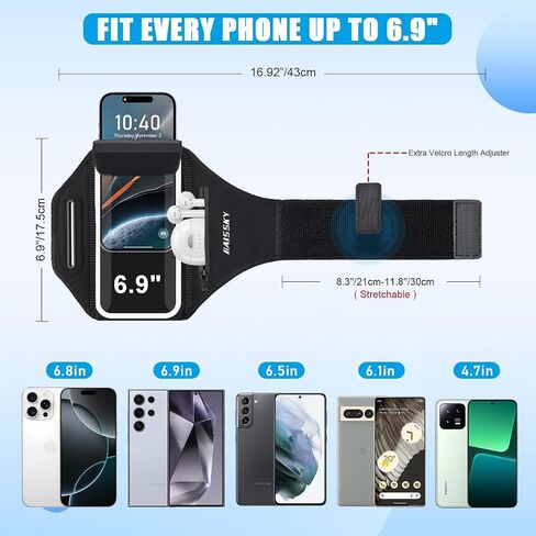 Running Armband for iPhone 15/14/13 Pro/Plus & Galaxy S20/S10, 3D Design Cell Phone Armband with Earphone Pouch Card Slot & Key Pockets, Water Resistant Sports Phone Holder Up to 6.9" Phones in Kuwait