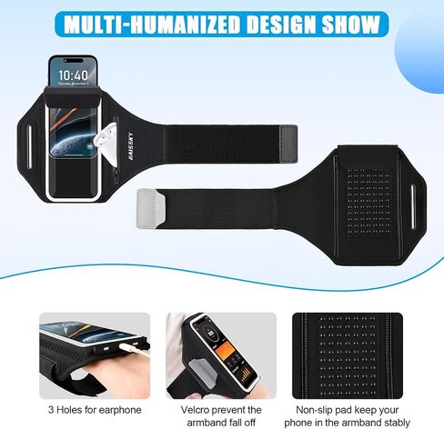 Running Armband for iPhone 15/14/13 Pro/Plus & Galaxy S20/S10, 3D Design Cell Phone Armband with Earphone Pouch Card Slot & Key Pockets, Water Resistant Sports Phone Holder Up to 6.9" Phones in Kuwait