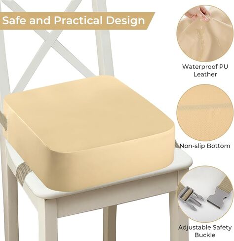 Toddler Booster Seat for Dining Table, Adjustable Seat Belts Booster Seat for Kitchen Chair, Strong Support Booster Seat Cushion, PU Easy Cleaning Detachable Portable Travel Booster (Black Dinosaur) in Saudi Arabia