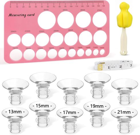 Flange Sizing Kit, 10PCS Breast Pump Flange Inserts 13/15/17/19/21mm with Nipple Measuring Ruler Cleaning Brush, Silicone Flange Sizer Measurement Tool, Breastfeeding Essentials for 24mm Most Pumps in Saudi Arabia