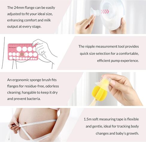 Flange Sizing Kit, 10PCS Breast Pump Flange Inserts 13/15/17/19/21mm with Nipple Measuring Ruler Cleaning Brush, Silicone Flange Sizer Measurement Tool, Breastfeeding Essentials for 24mm Most Pumps in Saudi Arabia