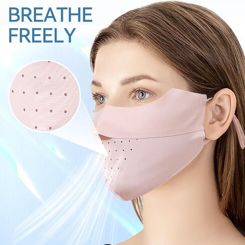 Sun Protection Face Cover UPF 50+ UV Face Mask with Ear Loops Ice Silk Half UV Face Covering Washable Reusable Motorcycle Running Riding Exercise Breathable Golf Sports Face Shield for Women Black in Kuwait