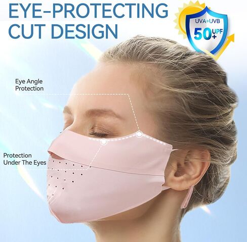 Sun Protection Face Cover UPF 50+ UV Face Mask with Ear Loops Ice Silk Half UV Face Covering Washable Reusable Motorcycle Running Riding Exercise Breathable Golf Sports Face Shield for Women Black in Kuwait