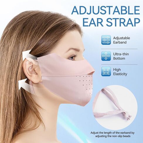 Sun Protection Face Cover UPF 50+ UV Face Mask with Ear Loops Ice Silk Half UV Face Covering Washable Reusable Motorcycle Running Riding Exercise Breathable Golf Sports Face Shield for Women Black in Kuwait