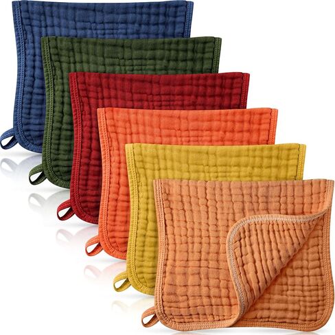 Irenare 6 Pieces Large 20x10 Inch Muslin Burp Cloths Multi-Colors Muslin Washcloths Baby Burping Cloth Diapers 6 Absorbent Layers Muslin Face Towels for Baby (Multiple Colors, Classic Patterns) in Saudi Arabia