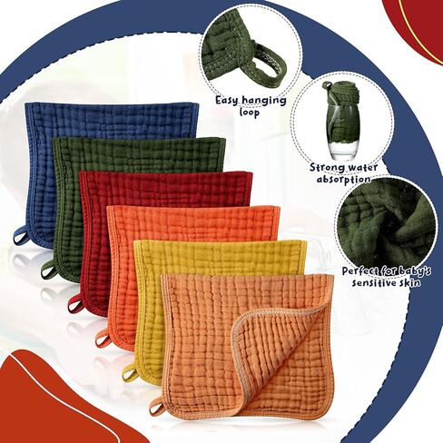 Irenare 6 Pieces Large 20x10 Inch Muslin Burp Cloths Multi-Colors Muslin Washcloths Baby Burping Cloth Diapers 6 Absorbent Layers Muslin Face Towels for Baby (Multiple Colors, Classic Patterns) in Saudi Arabia