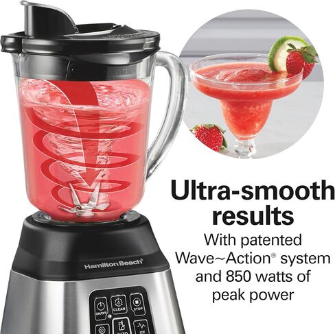 Hamilton Beach Smoothie Smart Blender with 5 Functions Including Auto-Cycle For Shakes & Smoothies, 40oz Glass Jar Dial, Stainless Steel (56208) in Kuwait