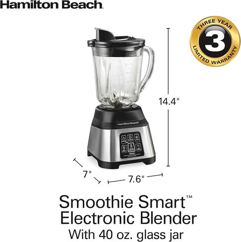 Hamilton Beach Smoothie Smart Blender with 5 Functions Including Auto-Cycle For Shakes & Smoothies, 40oz Glass Jar Dial, Stainless Steel (56208) in Kuwait